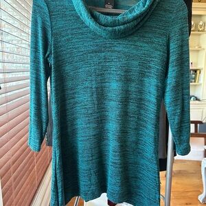 New Directions Teal Cowl Neck Sweater with Three-Quarter Sleeves
